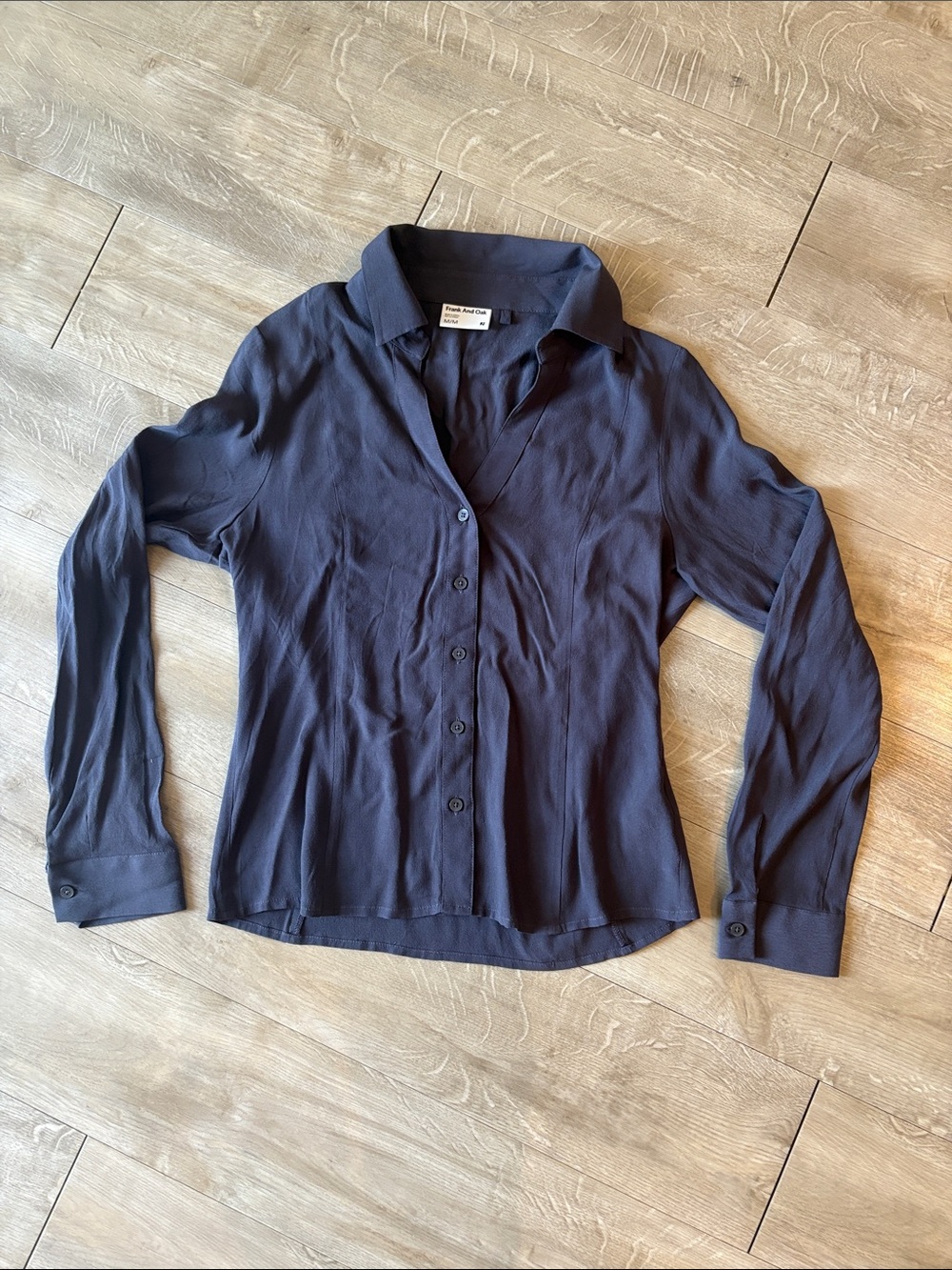 Frank & Oak Dark Navy Button-Front Collared Blouse Size Small